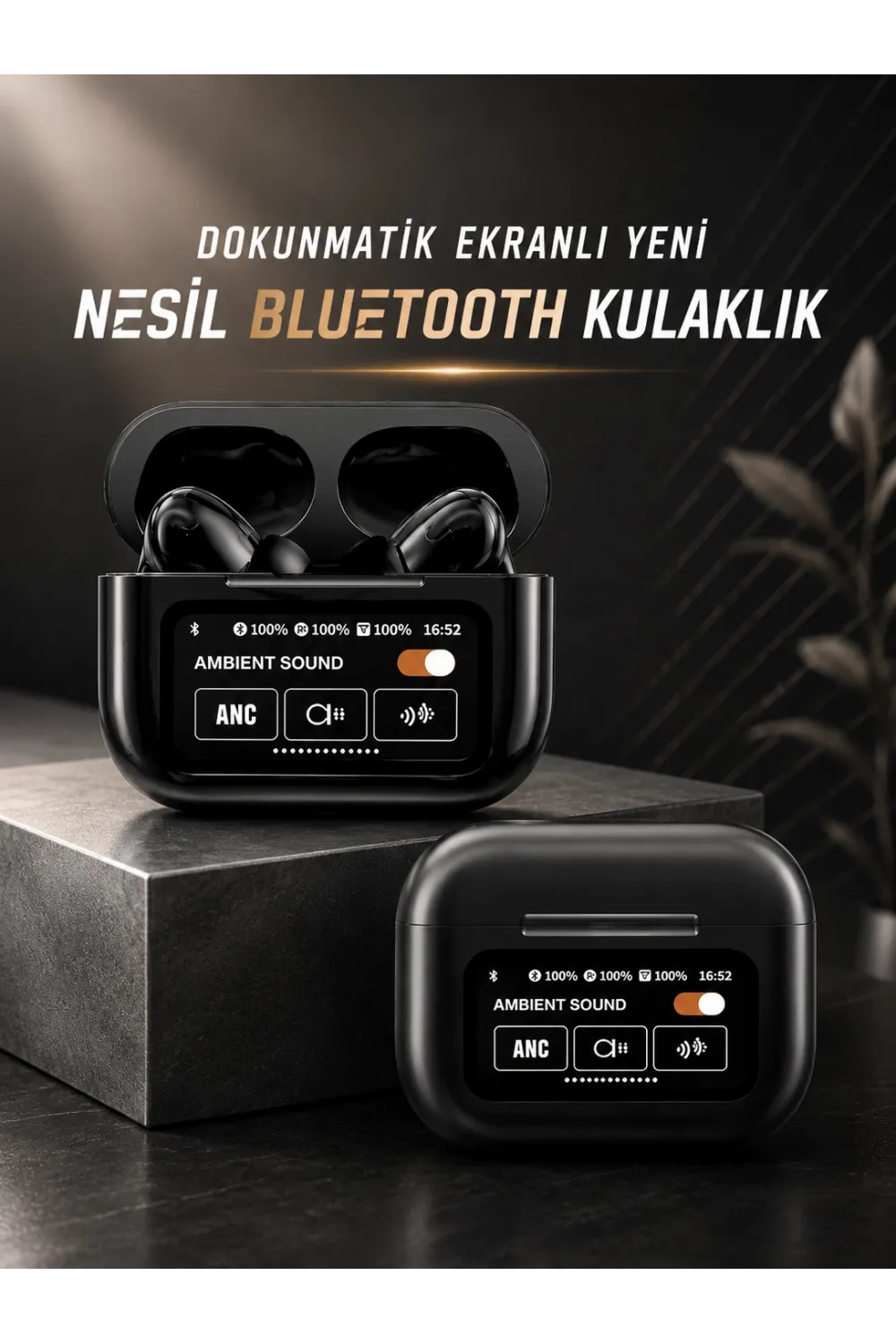 Bluetooth Kulaklık Kablosuz Ekranlı Anc/enc Destekli Dokunmatik