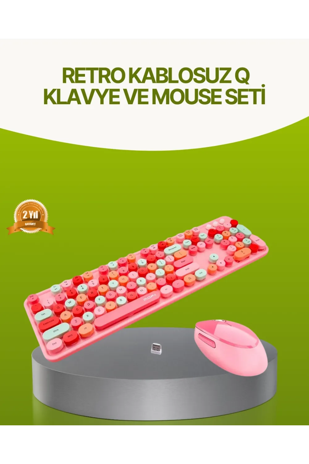 Bluetooth Retro Kablosuz Klavye Ve Mouse Seti – 3 Cihaz Bağlantılı, Sessiz Tuş, Uzun Pil Ömrü