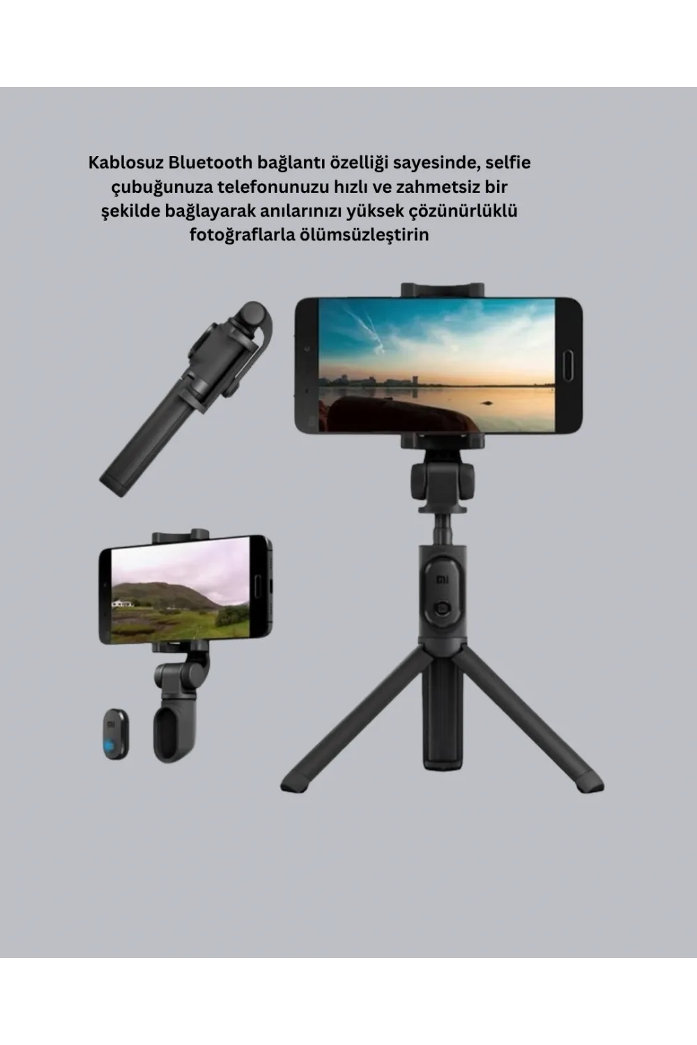 Bluetooth Selfie Çubuğu – 360° Dönebilen Başlık, Kablosuz Bağlantı