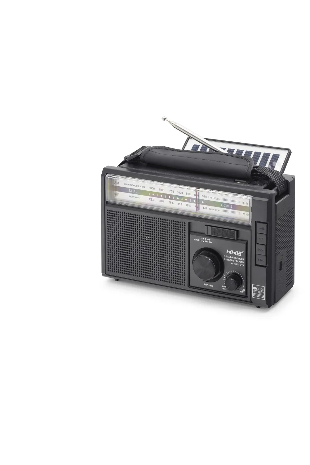 Bluetooth Solar Panelli Fm Radyo Usb Tf Nostaljik Hoparlör - Siyah NS9951BTS