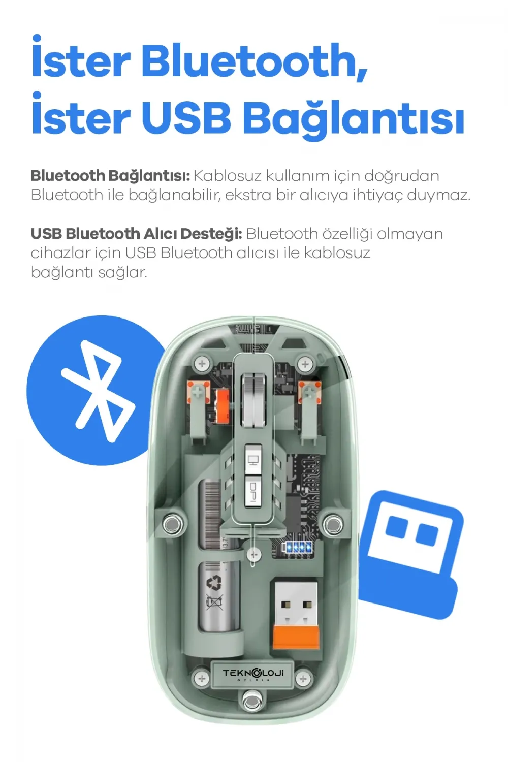 Bluetooth USB Çift Modlu Sessiz Mouse, Şeffaf Mıknatıslı Kapaklı, TypeC Şarjlı, DPI Ayarlı, Kablosuz 10m Çekim Mesafeli, Masaüstü Kısayol Tuşlu, Taşınabilir Şarjlı Mouse Siyah