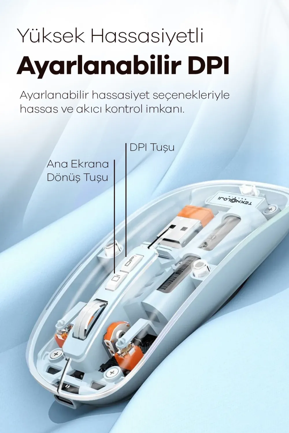 Bluetooth USB Çift Modlu Sessiz Mouse, Şeffaf Mıknatıslı Kapaklı, TypeC Şarjlı, DPI Ayarlı, Kablosuz 10m Çekim Mesafeli, Masaüstü Kısayol Tuşlu, Taşınabilir Şarjlı Mouse Siyah