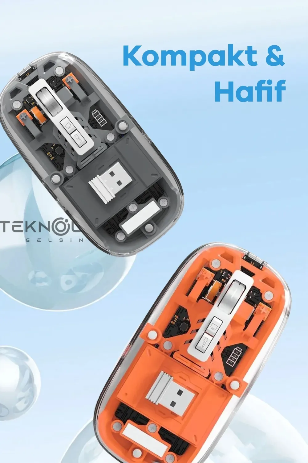 Bluetooth USB Çift Modlu Sessiz Mouse, Şeffaf Mıknatıslı Kapaklı, TypeC Şarjlı, DPI Ayarlı, Kablosuz 10m Çekim Mesafeli, Masaüstü Kısayol Tuşlu, Taşınabilir Şarjlı Mouse Turuncu
