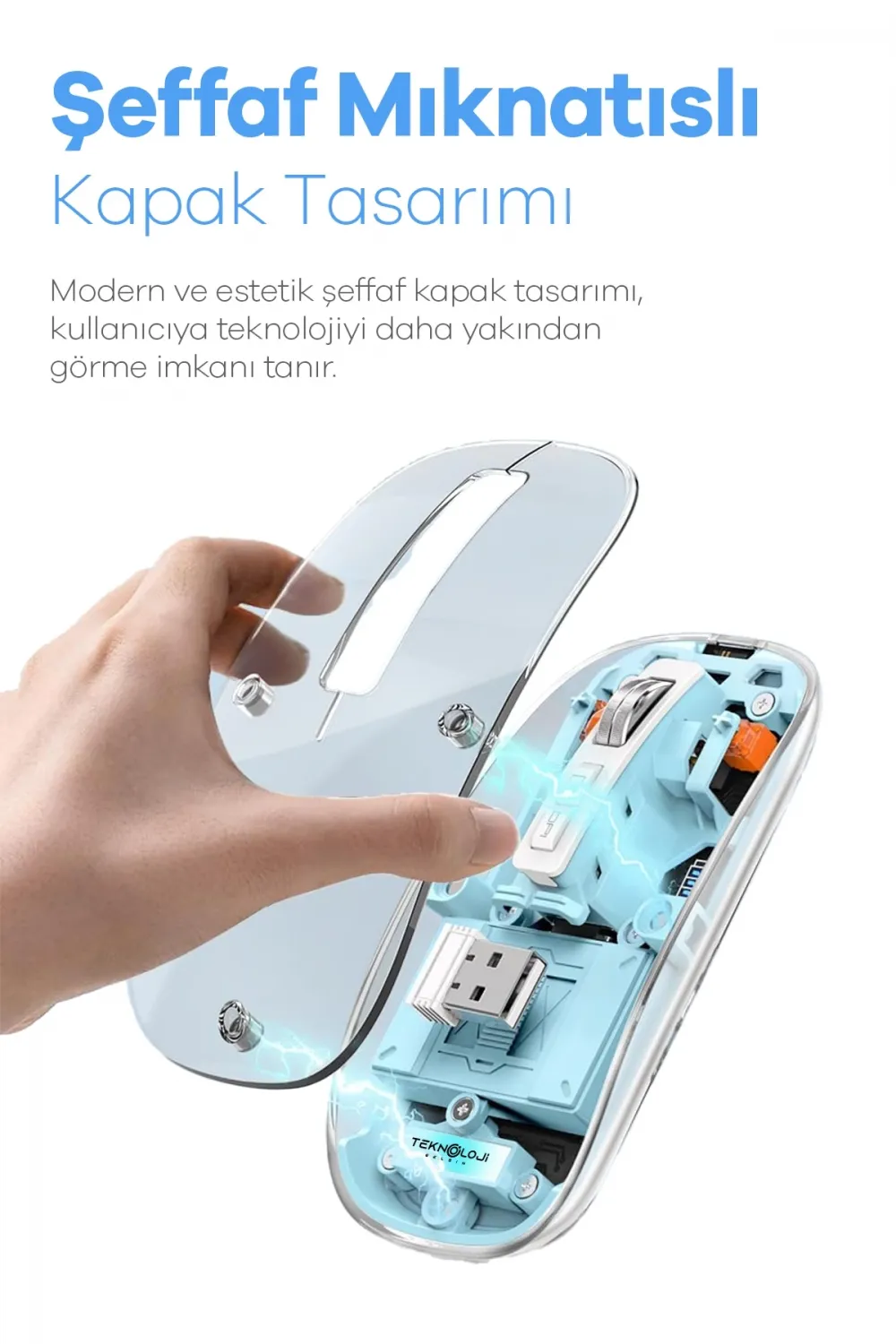Bluetooth USB Çift Modlu Sessiz Mouse, Şeffaf Mıknatıslı Kapaklı, TypeC Şarjlı, DPI Ayarlı, Kablosuz 10m Çekim Mesafeli, Masaüstü Kısayol Tuşlu, Taşınabilir Şarjlı Mouse Turuncu