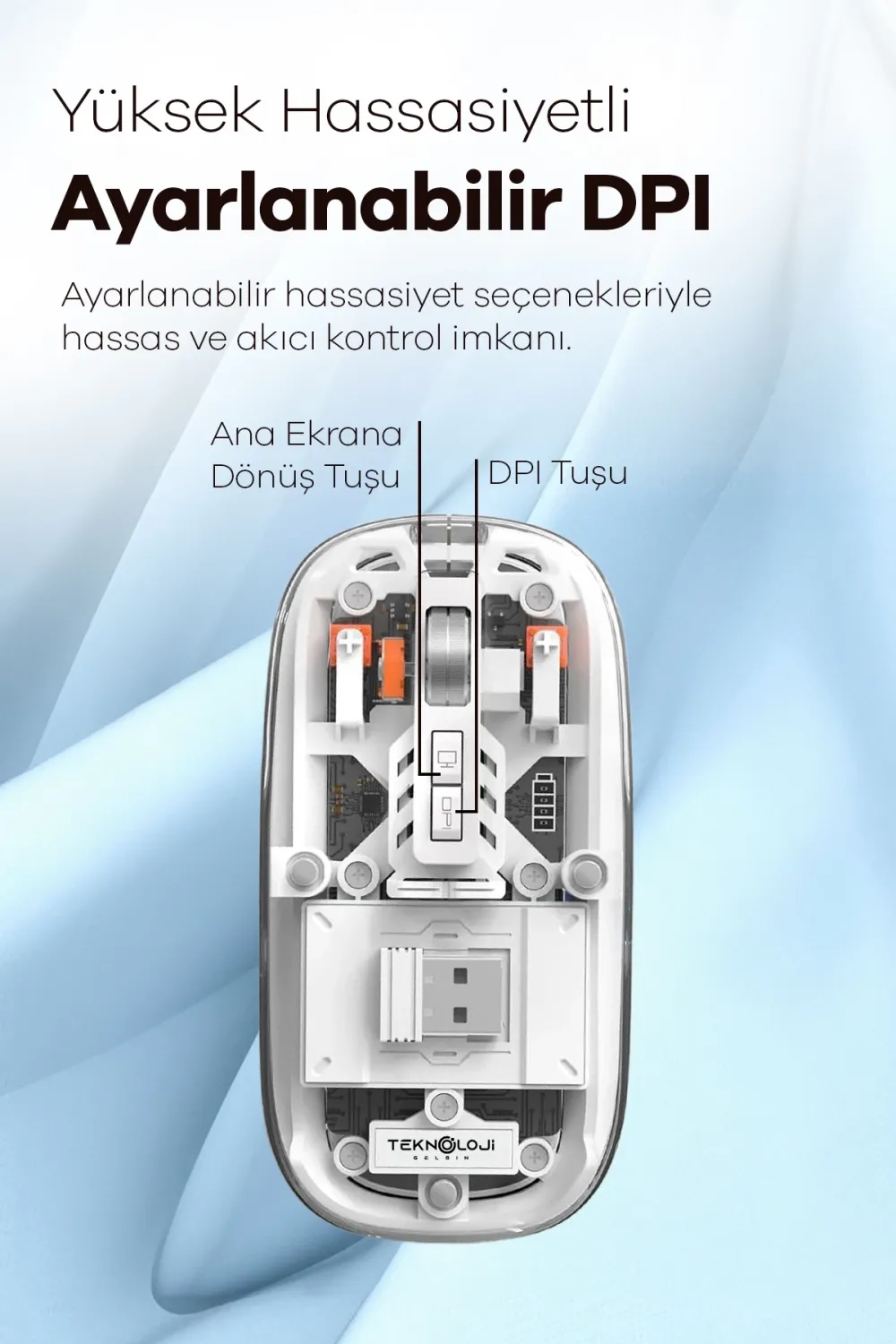 Bluetooth USB Çift Modlu Sessiz Mouse, Şeffaf Mıknatıslı Kapaklı, TypeC Şarjlı, DPI Ayarlı, Kablosuz 10m Çekim Mesafeli, Masaüstü Kısayol Tuşlu, Taşınabilir Şarjlı Mouse Turuncu