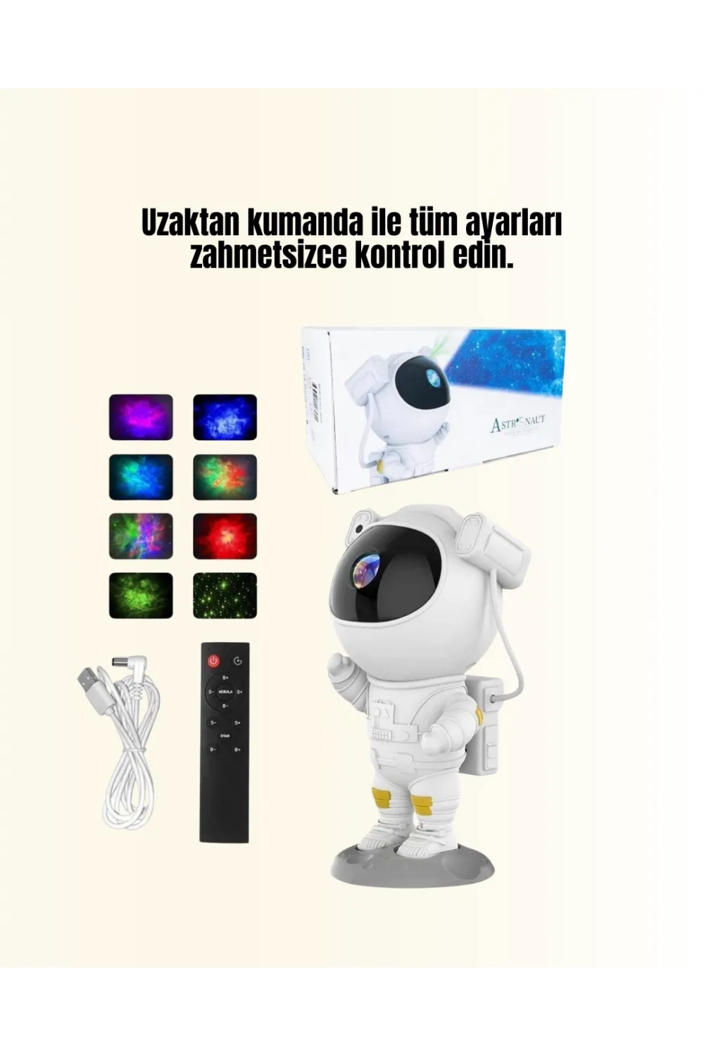 Bluetooth Ve Dahili Ses Özellikli Astronot Projeksiyon Lambası