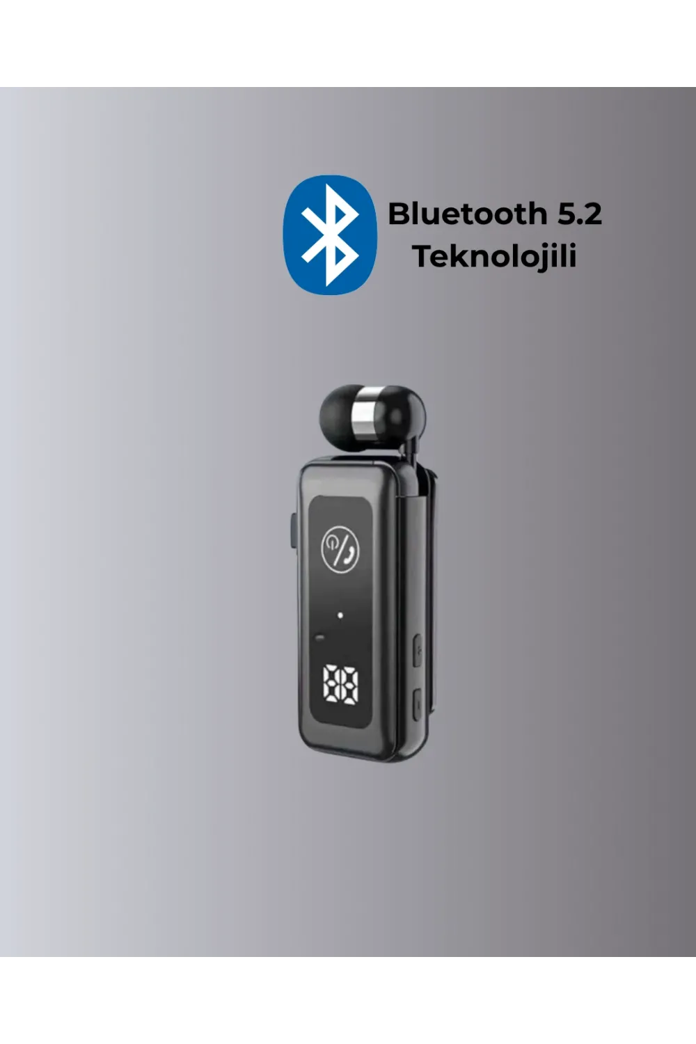 Bluetooth 5.2 Kablolu Makaralı Kulaklık | Dijital Ekran Ve Titreşimli Bildirim