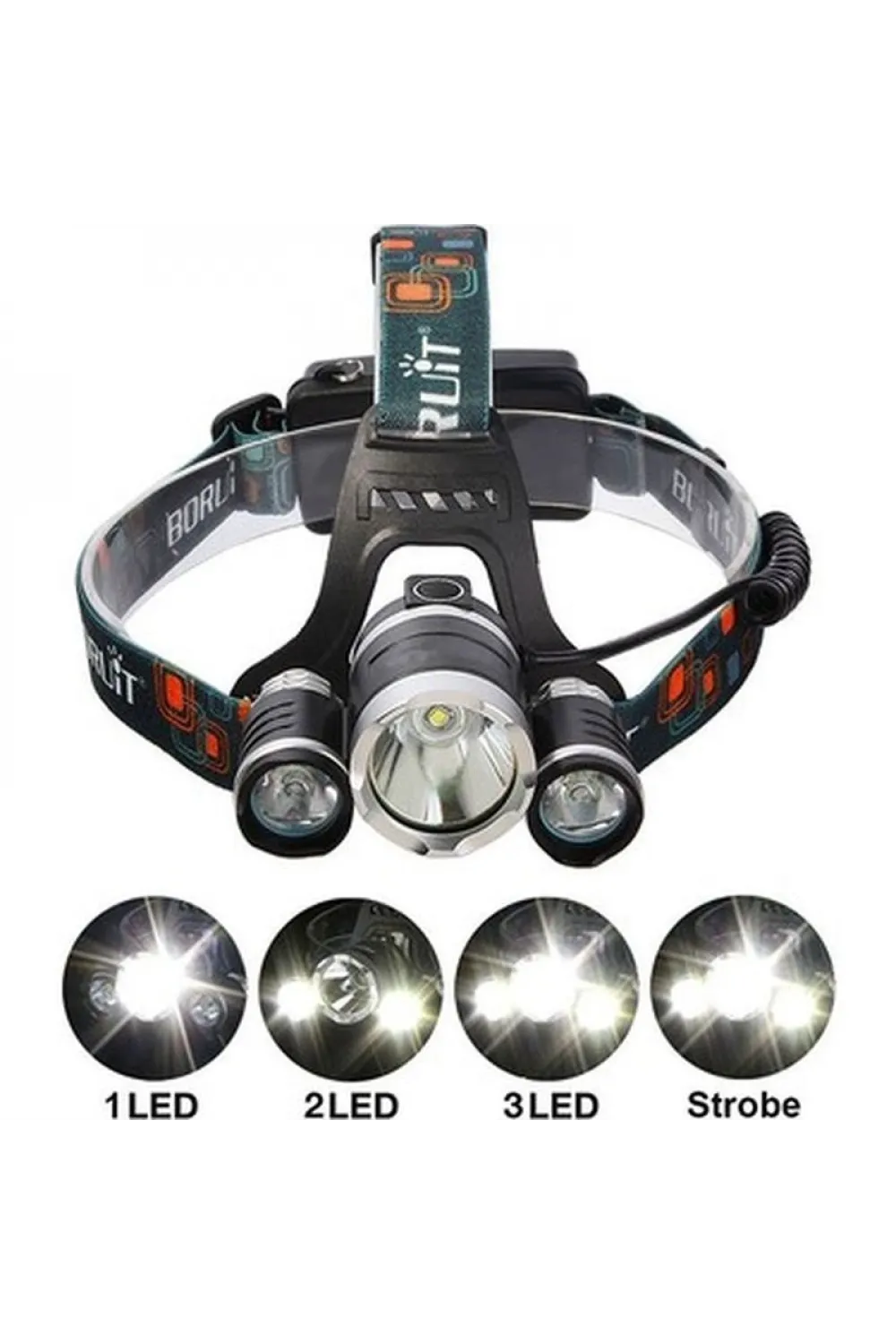 Boruit T6 Kafa Feneri 5000 Lumens 3Xcree Xm-T6+2R5 Lamba Led Kamp Lambası