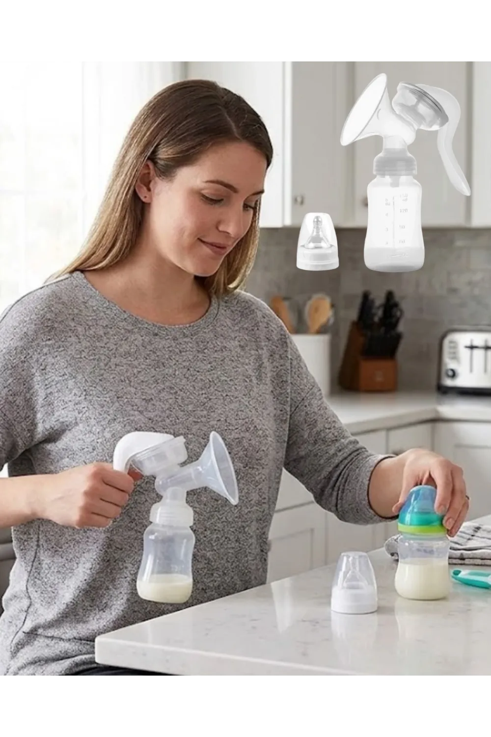 Bpa İçermez Manuel Anne Sütü Pompası Biberon Başlıklı Ergonomik