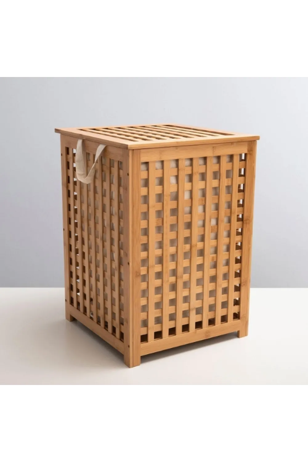 Büyük Boy Ahşap Bambu Kirli Sepeti 45x45x62