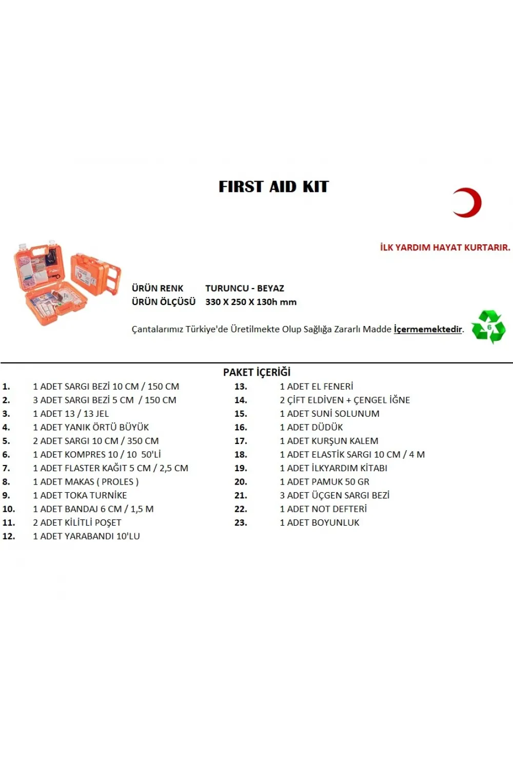 Büyük Boy İlk Yardım Seti First Aid Kit