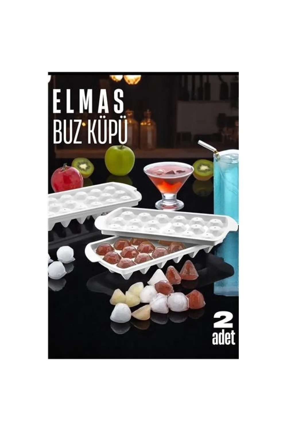 Buz Kalıbı ELMAS İçecek Buz Kalıbı - Mutfak Buz Kalıbı Kolay Çıkarılır Buz Kalıbı 2 ADET 721629