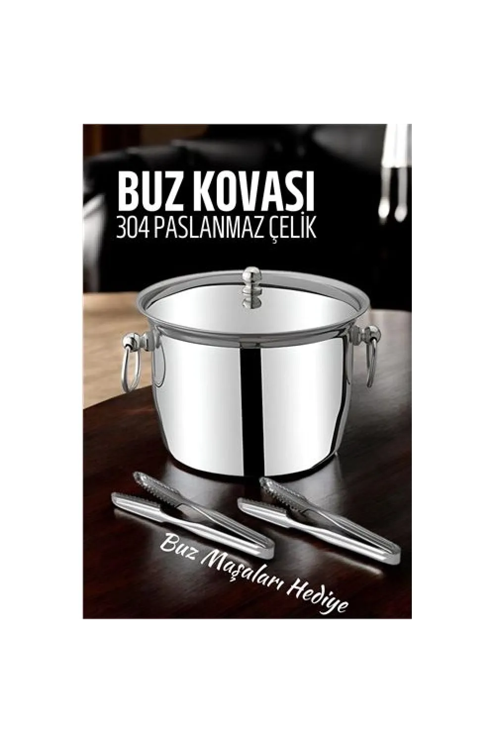 Buz Kovası 304 Paslanmaz Çelik ve Buz Maşası Seti Buz Termosu 721563