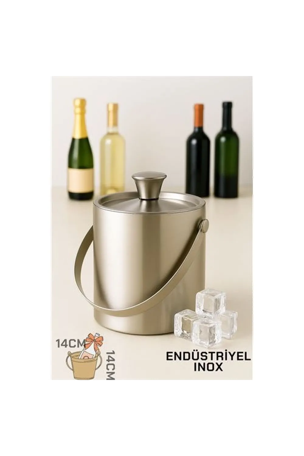 Buz Kovası Çift Cidarlı Yalıtımlı Endüstriyel Inox Şampanya Şarap Bira Soğutucu MEDIUM  722052