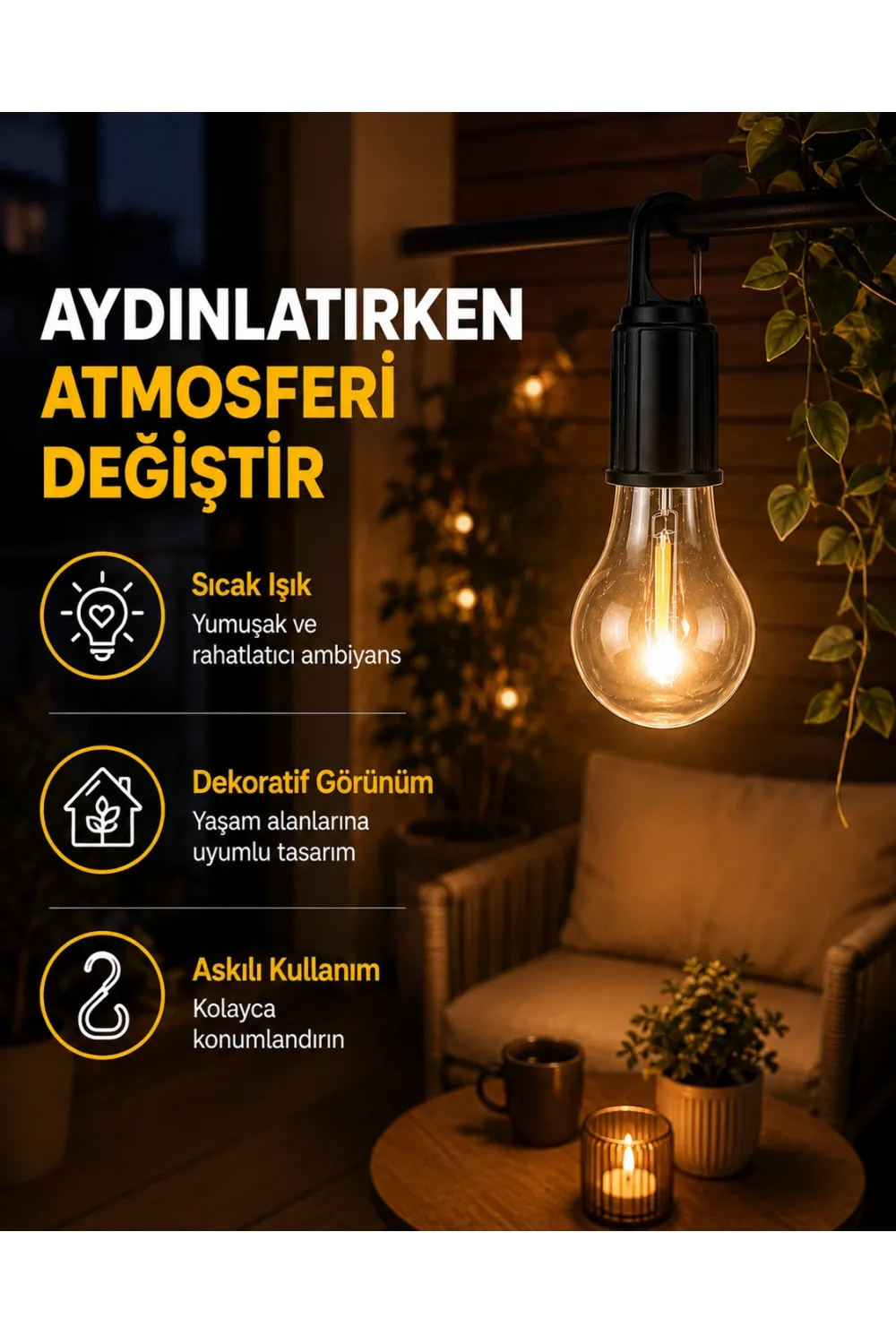 C Tipi Şarjlı Asılabilir Kamp Feneri