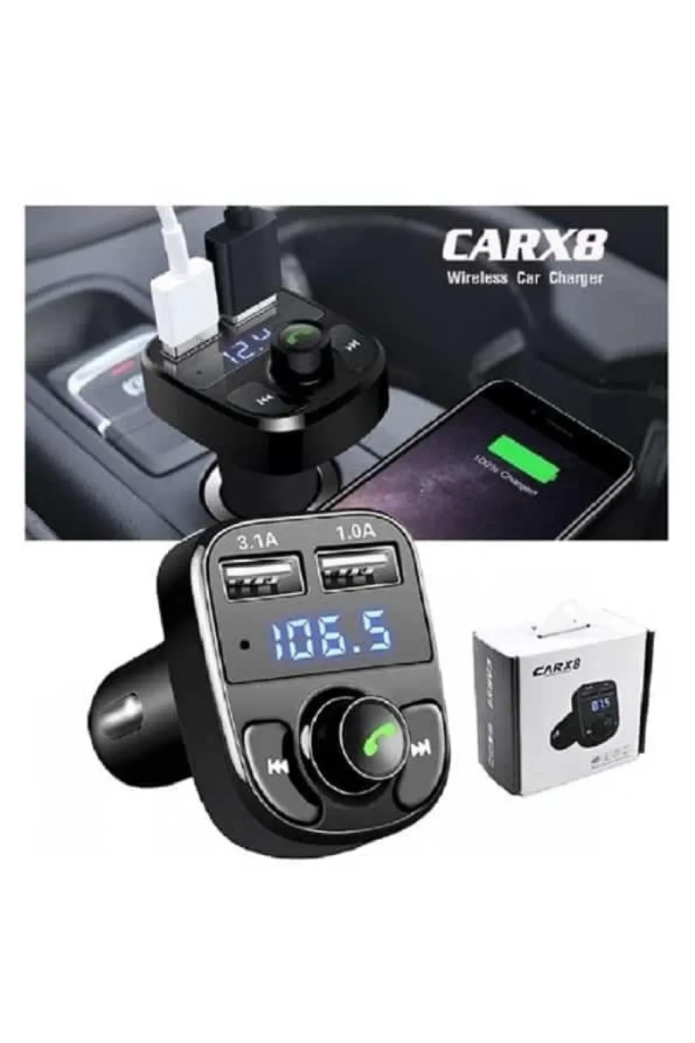 CARX8 Digital Ekran Bluetooth Araç Kiti MP3 FM Transmitter