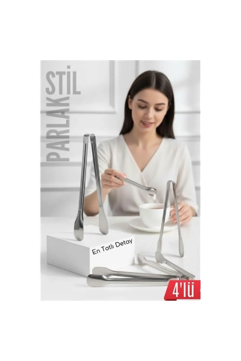 Çelik 4lü Şeker Maşası 13 CM | Buz, Limon ve Küp Şeker Servis Maşası 722528