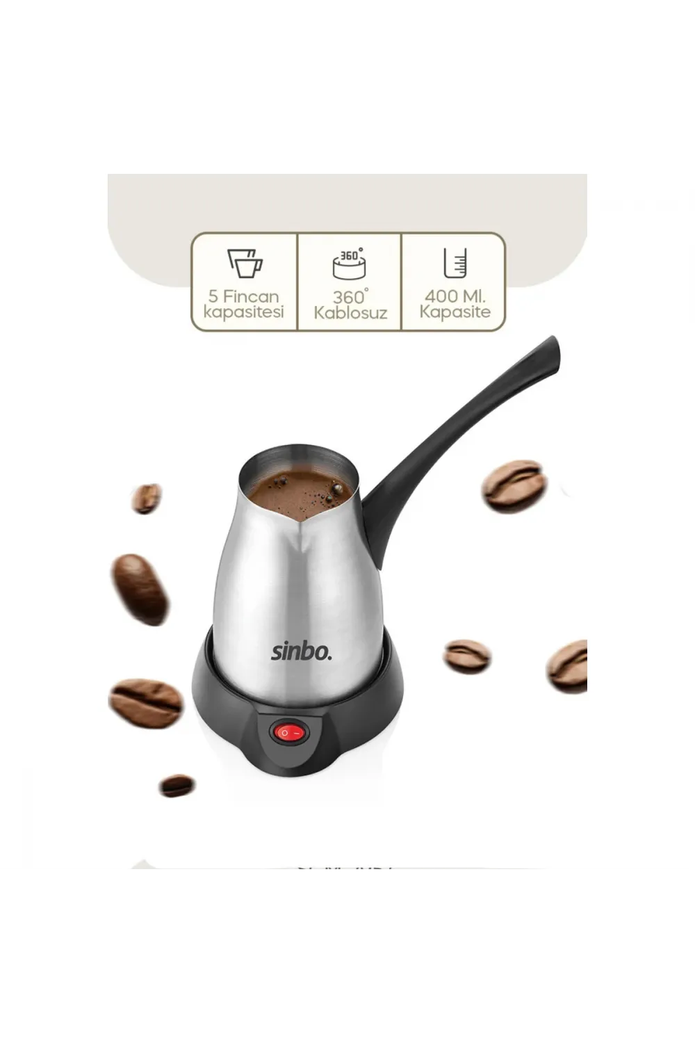 Çelik Elektrikli Cezve Türk Kahve Makinesi - 5fincan=400ml 360° Kablosuz Kullanım Katlanır Kulp 700w Scm-2967