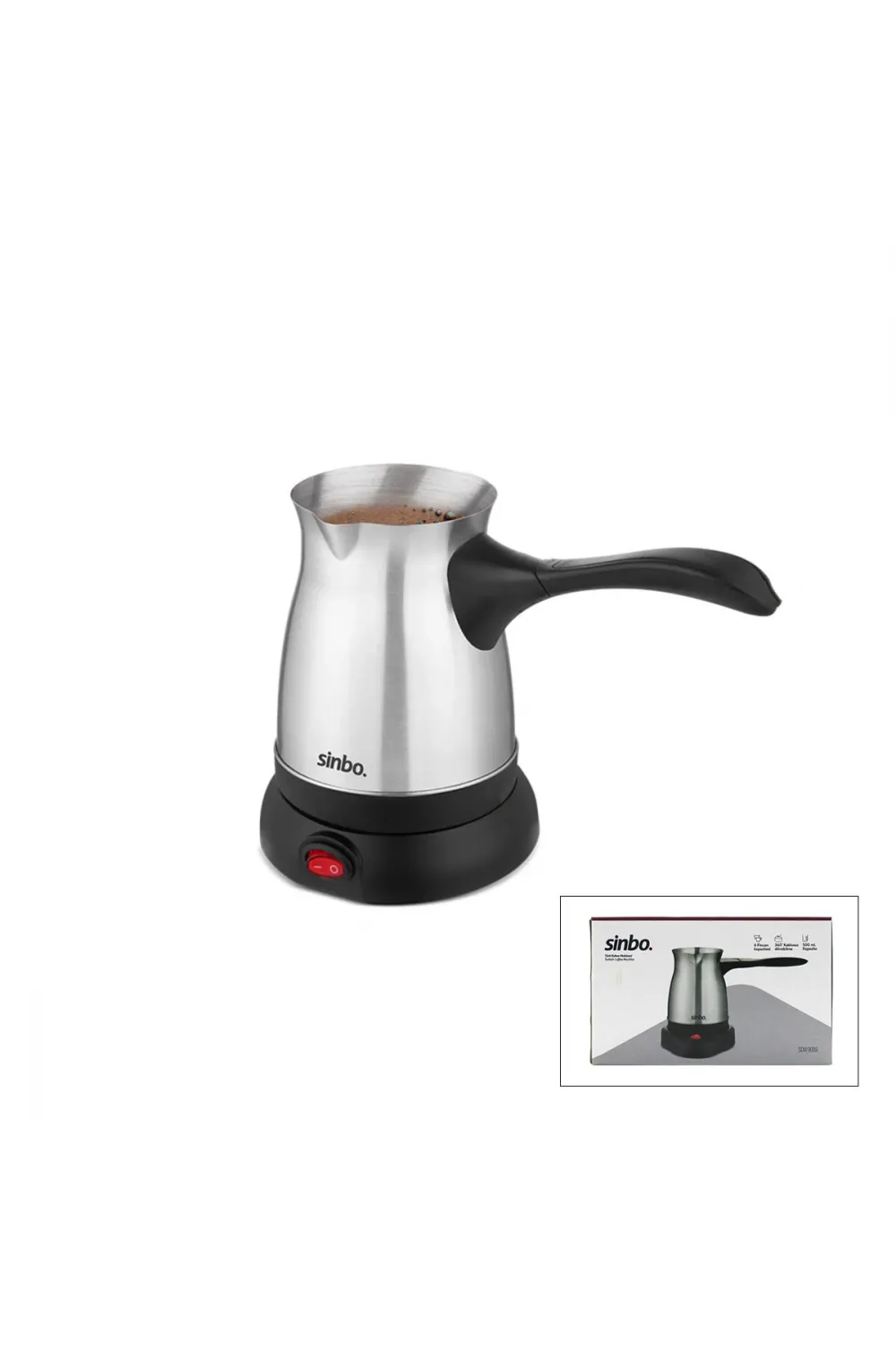 Çelik Elektrikli Cezve Türk Kahve Makinesi - 6fincan=500ml 360° Kablosuz Kullanım Katlanır Kulp Scm-9038