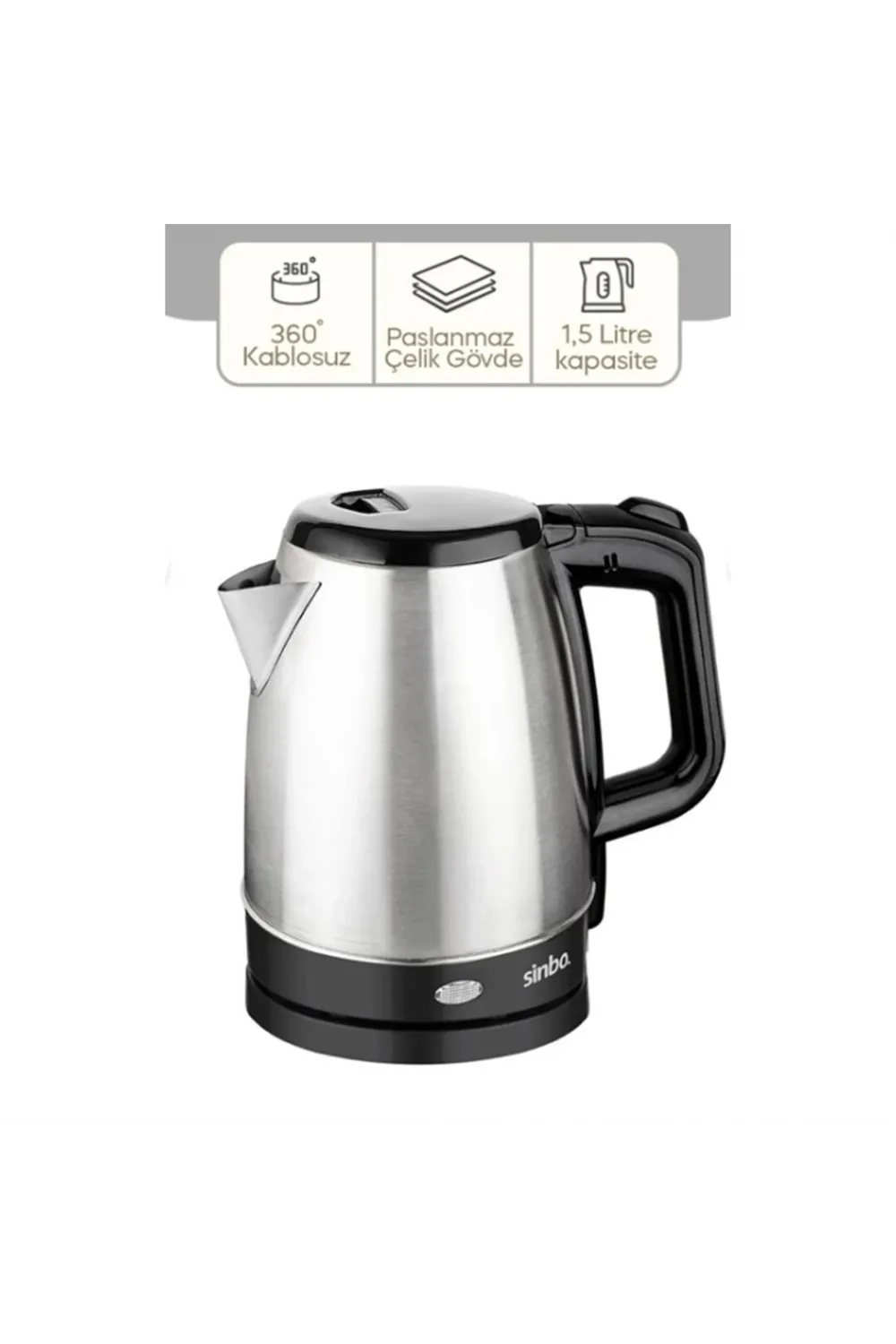 Çelik Kettle 1.7lt Gizli Rezistans - Kablosuz Sk-8015