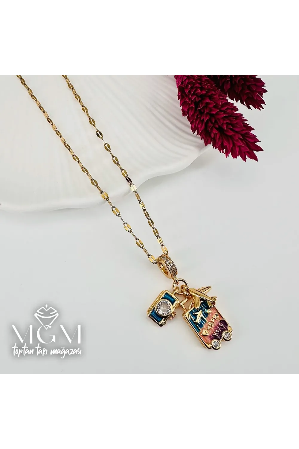 Çelik Mineli Zirkon Taşlı Kolye - Kl0241