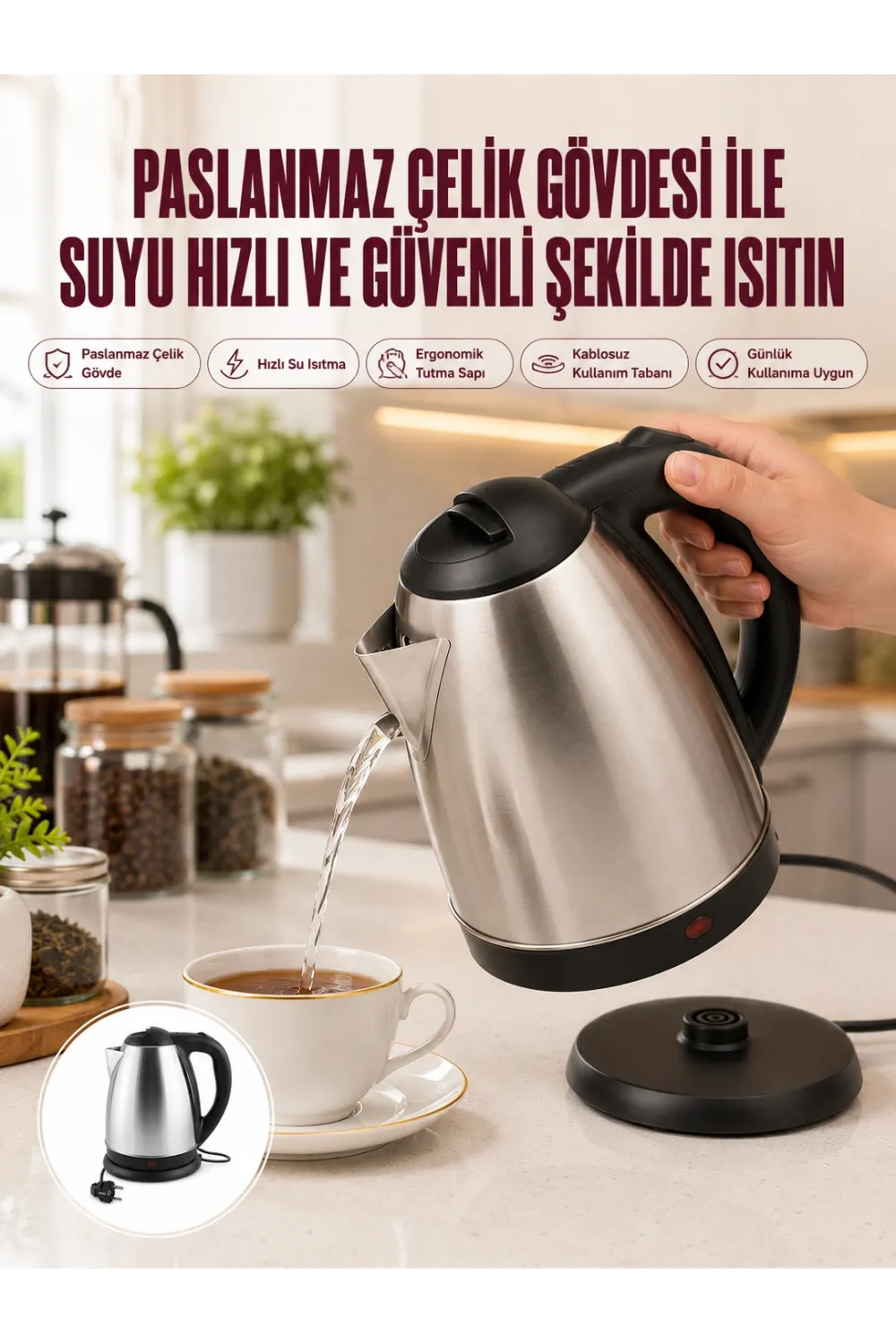 Çelik Su Isıtıcı Kettle Dayanıklı Paslanmaz Çelik Uzun Ömürlü