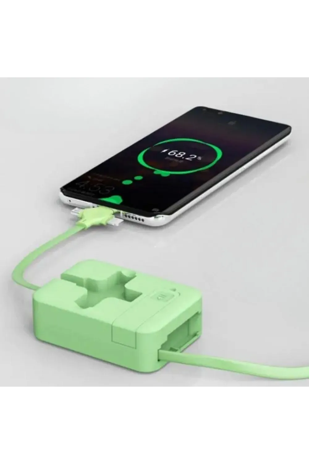 Cep Tipi Telefon Tutuculu Makaralı Uzayıp Kısalabilen 3'ü 1 Arada Usb Şarj Kablosu