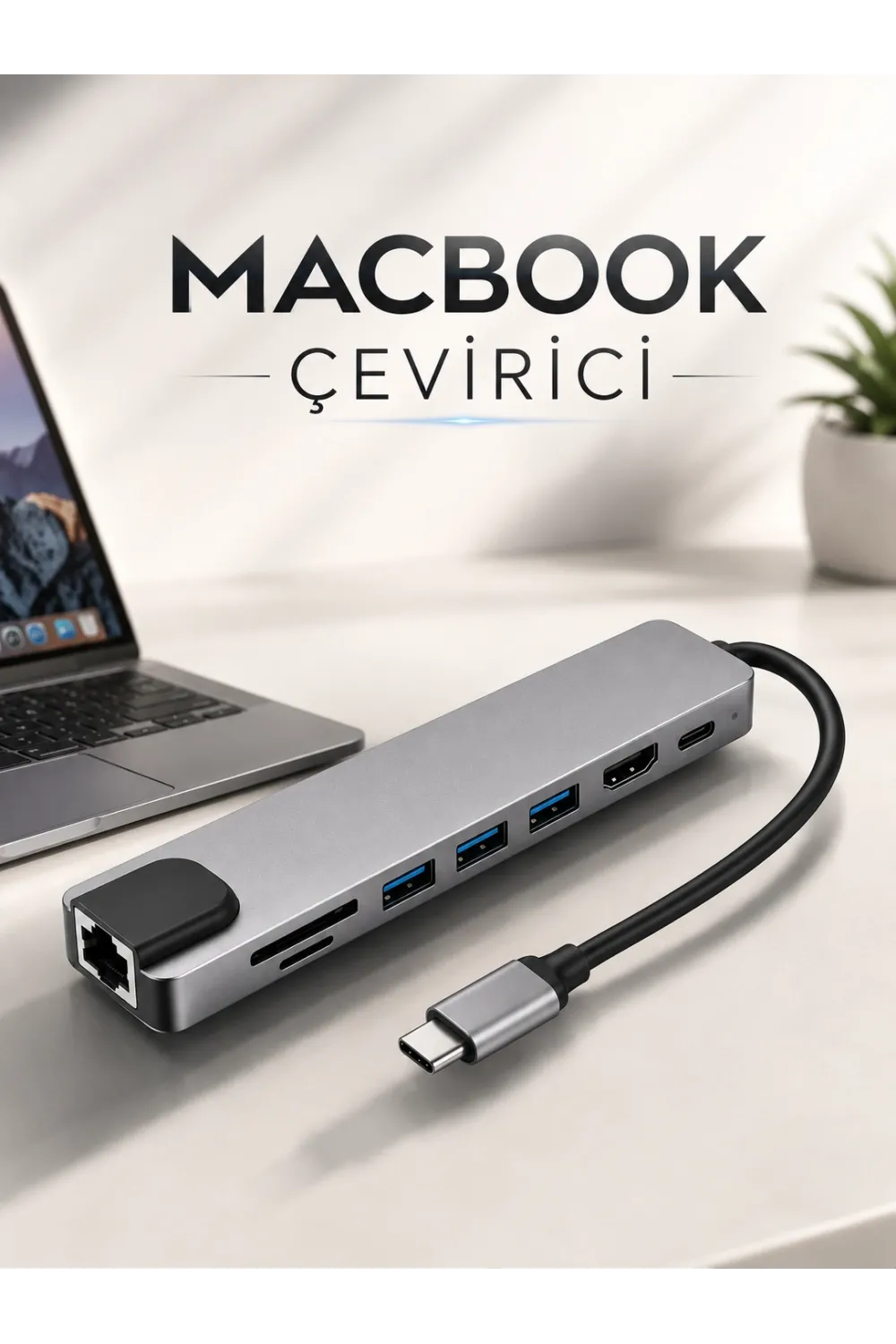 Çevirici Dönüştürücü Adaptör Macbook 3 In 1 Type-c To Hdmı Usb 3.0