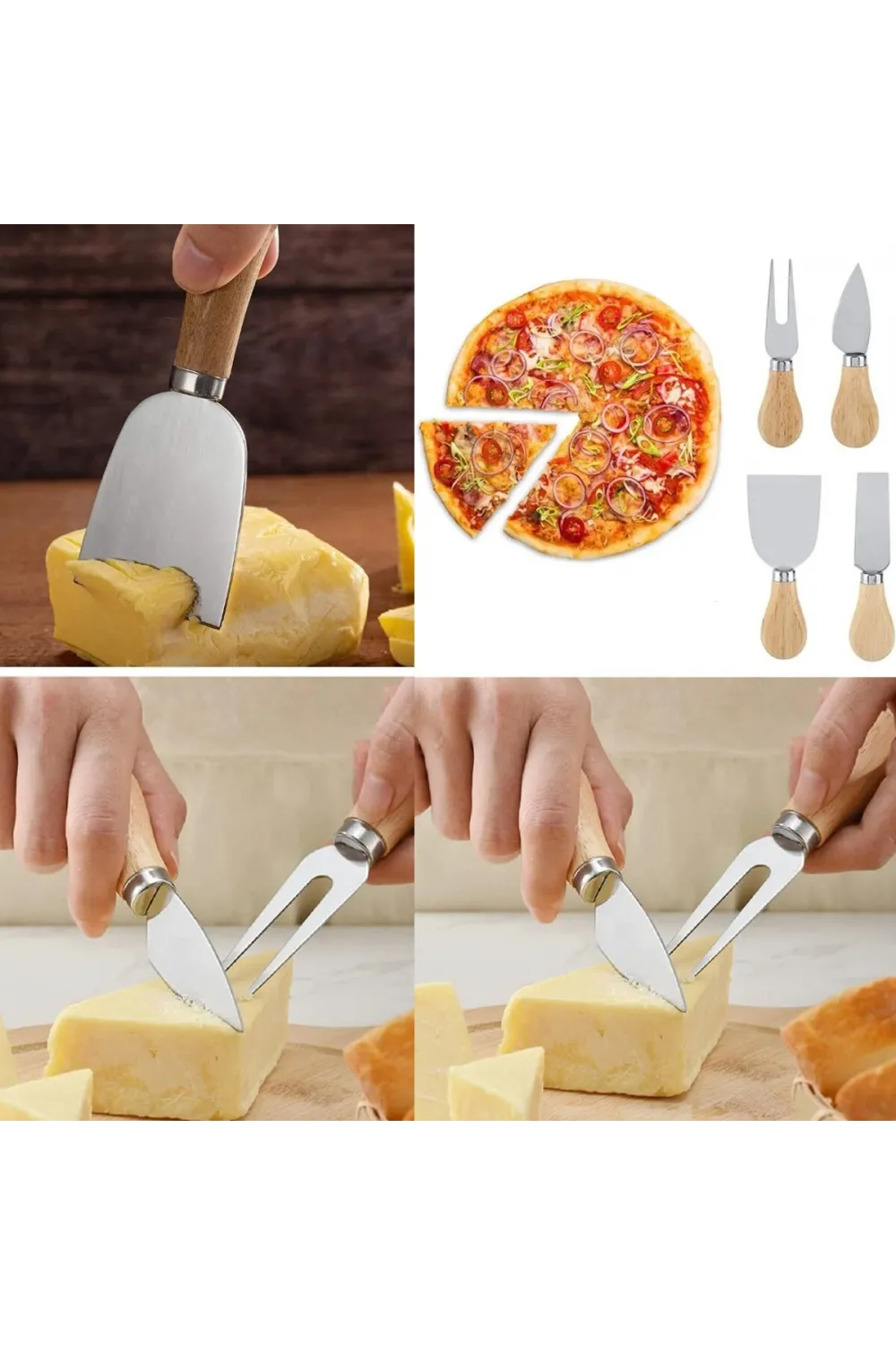 Cheese Knife Set 4pcs Peynir Bıçak Seti Ahşap Bambu Saplı
