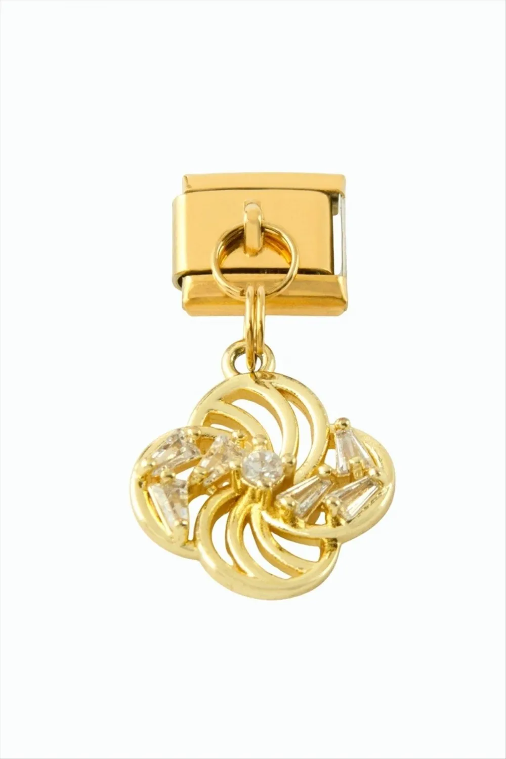 Çiçek Zirkon Taşlı Sallatılı Çelik Charm