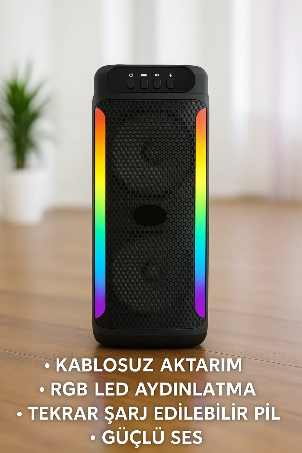 Çift 4 İnç Hoparlörlü Rgb Işıklı Bluetooth Ses Sistemi