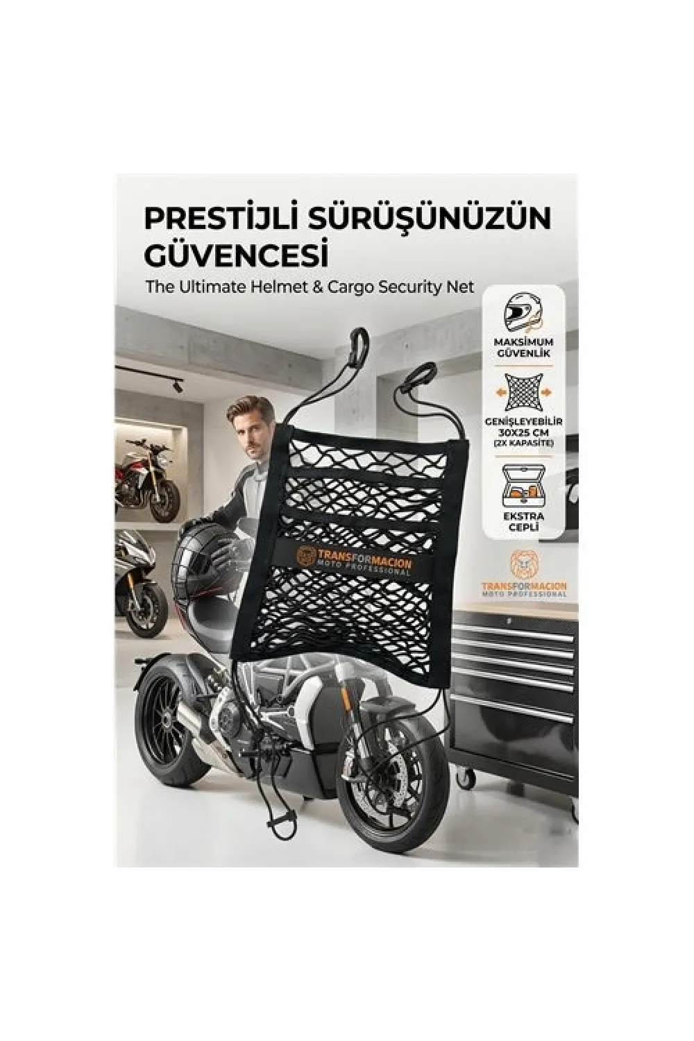 Çift Cepli Ultra Esnek Profesyonel Kask ve Kargo Sabitleme Filesi 723015