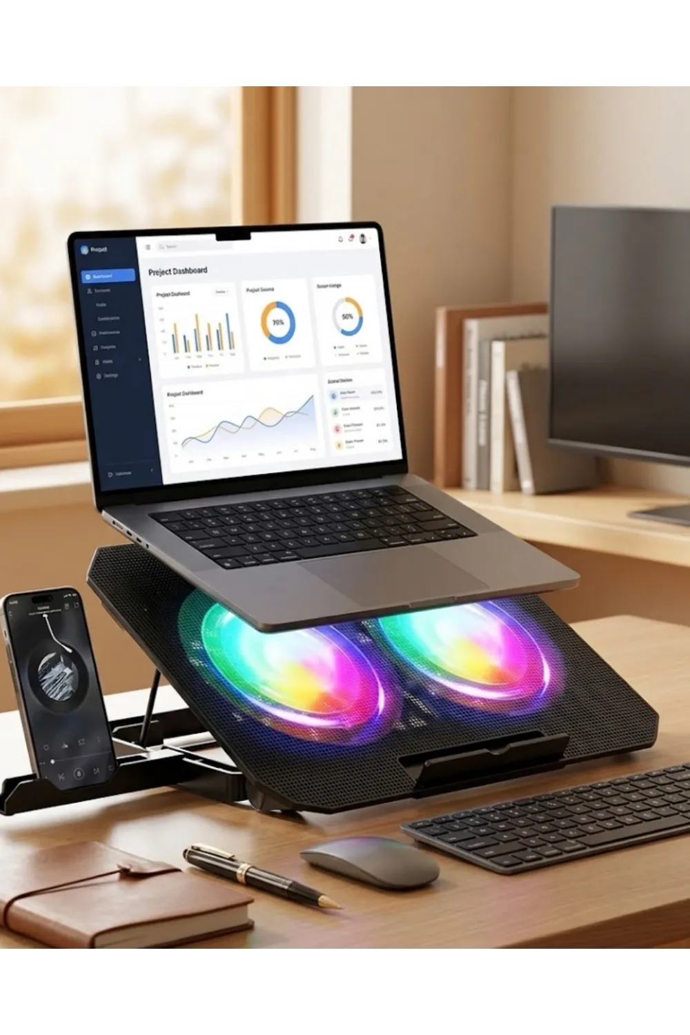 Çift Fanlı Laptop Soğutucu Rgb Işıklı Sessiz Notebook Standı
