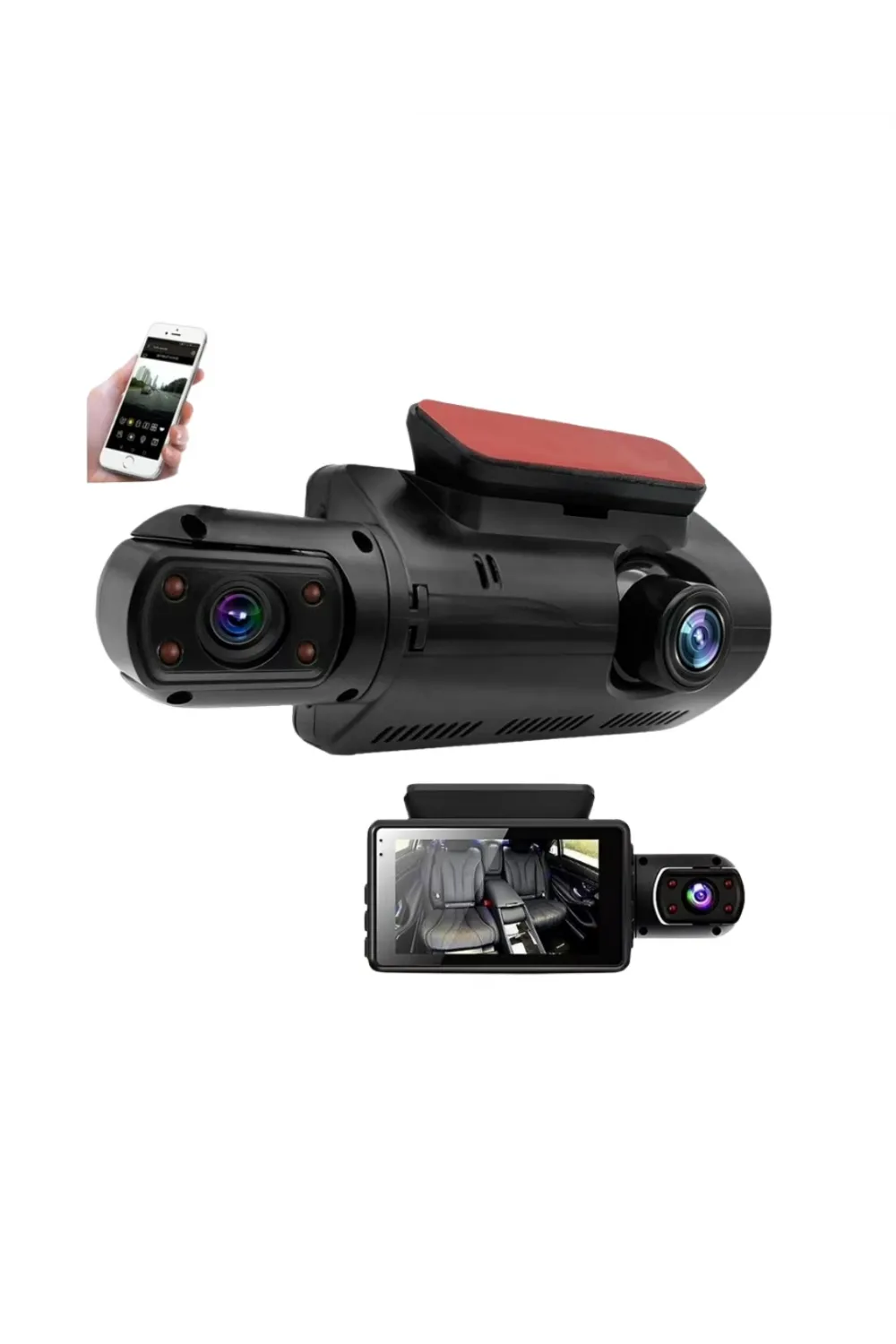 Çift Görüşlü Dashcam – Gece Görüşlü 1080p Araç İçi Güvenlik Kamerası
