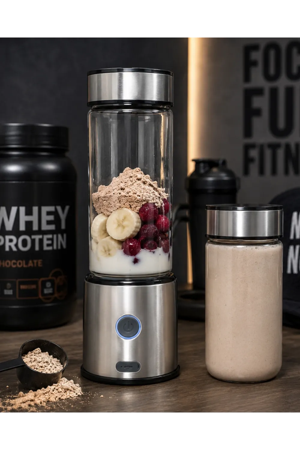 Çift Hazneli Cam Blender Usb Şarjlı Smoothie Ve Buz Kırıcı Blender