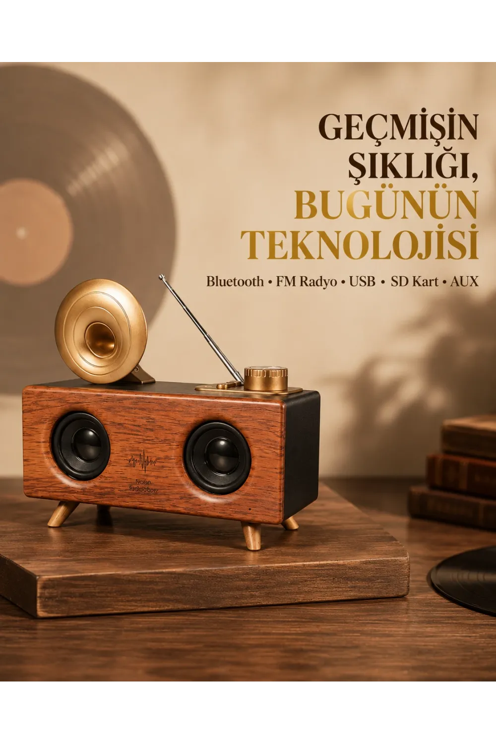 Çift Hoparlörlü Retro Bluetooth Speaker 1800mah Bataryalı Aux Usb Sd Kartlı