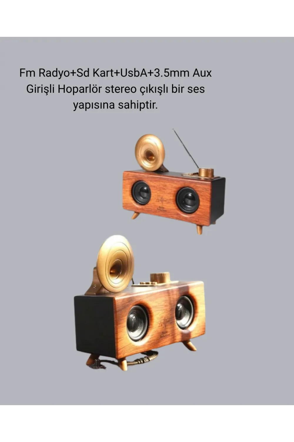 Çift Hoparlörlü Retro Bluetooth Speaker 1800mah Bataryalı Aux Usb Sd Kartlı