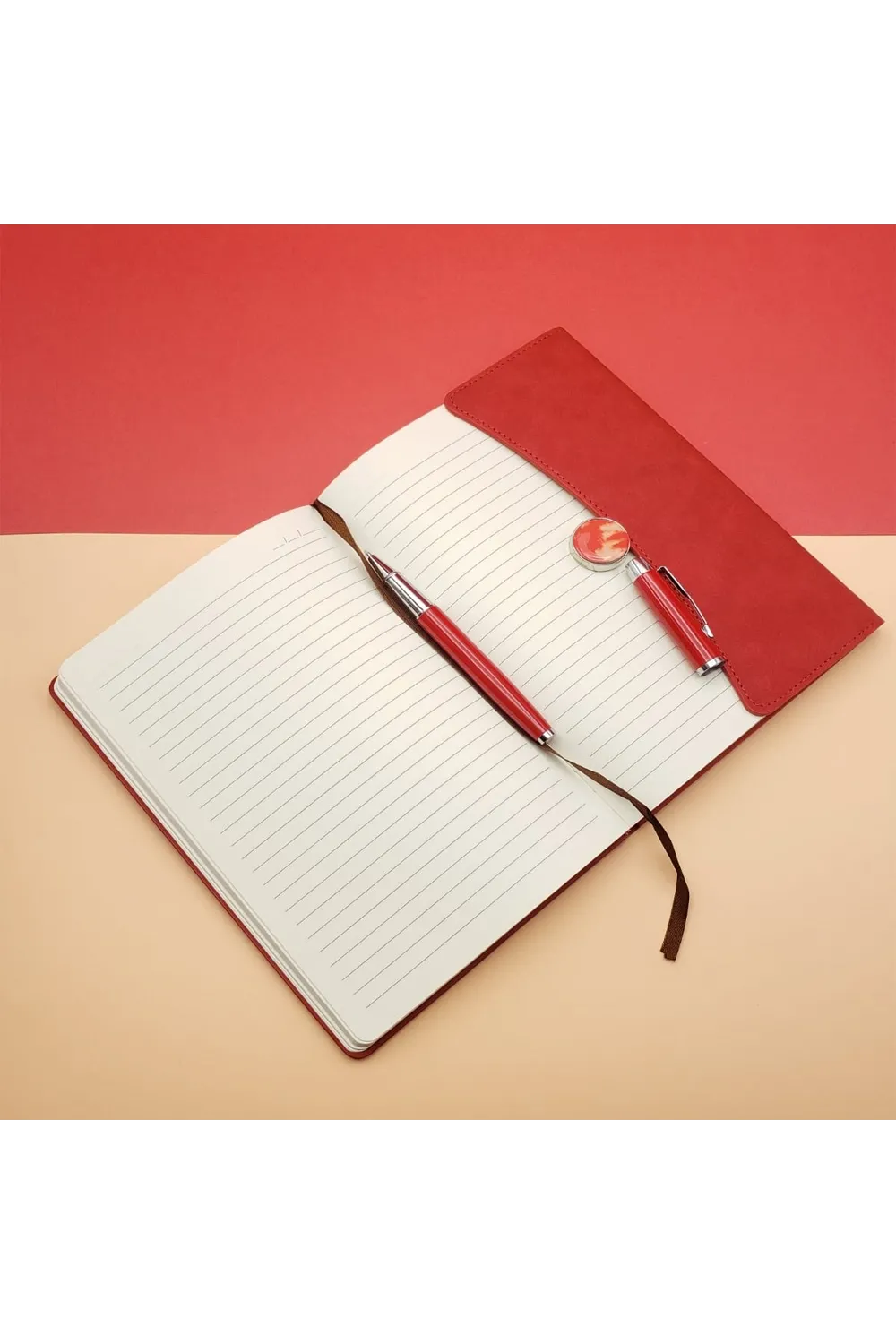 Çizgili Defter Ve Metal Kalem Seti Kırmızı