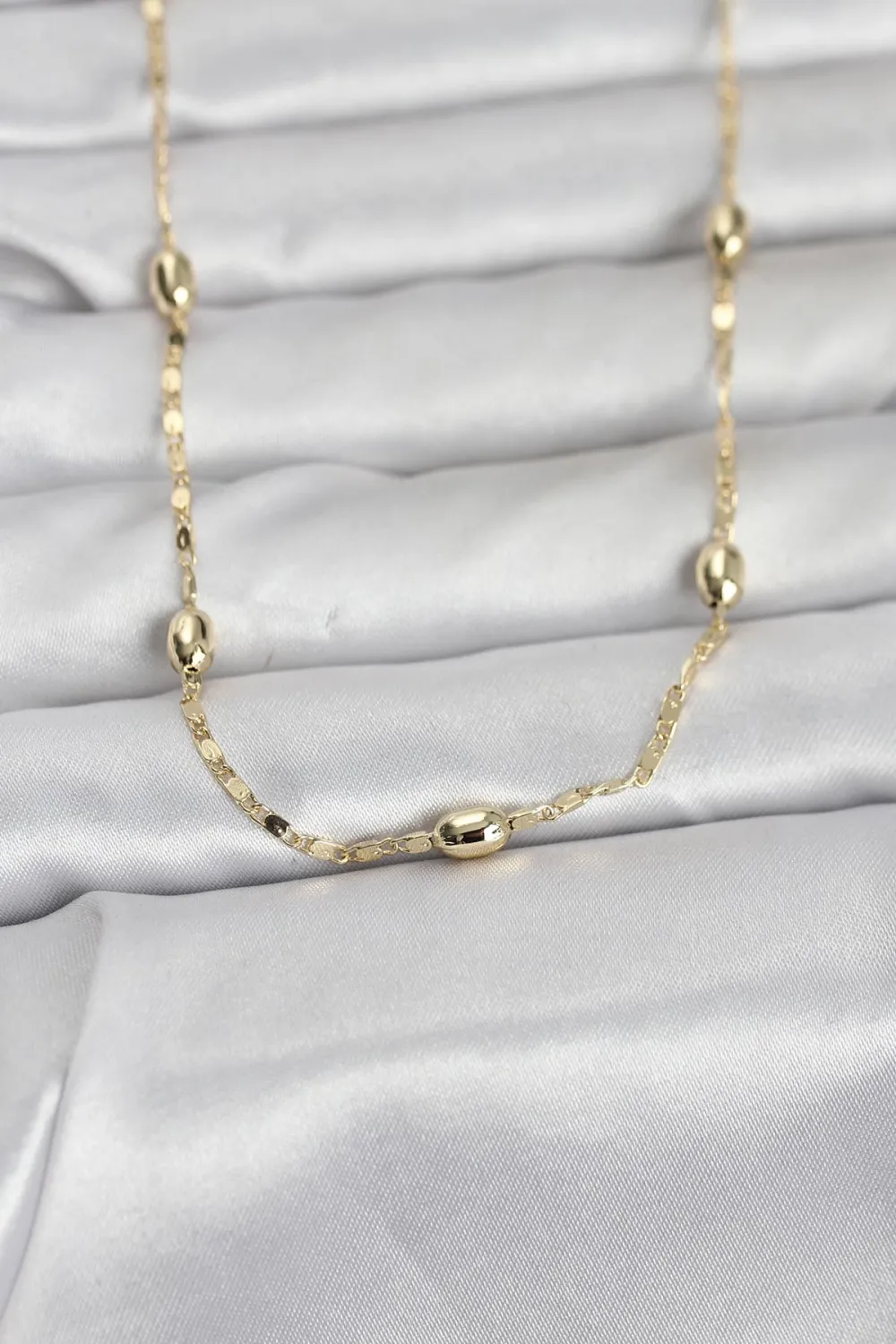CM 14K Gold Renk Damla Topçuklu Zincir Model 60 cm Kadın Kolye
