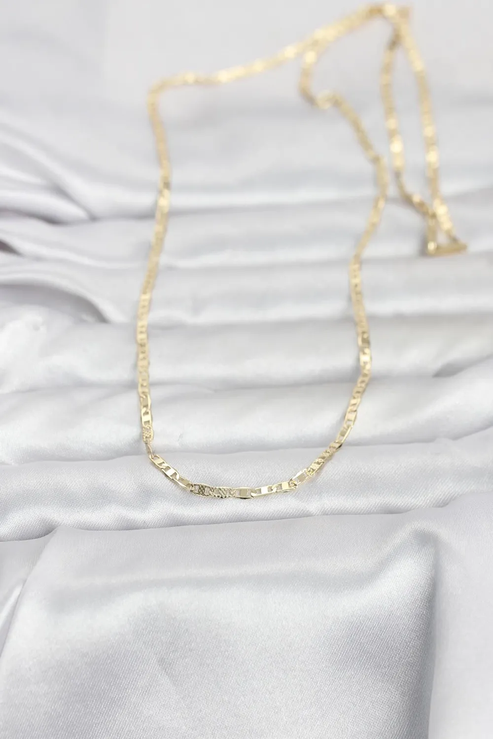 CM 14K Gold Renk Lazerli Yassı Model Zincirli 60 cm Kadın Kolye