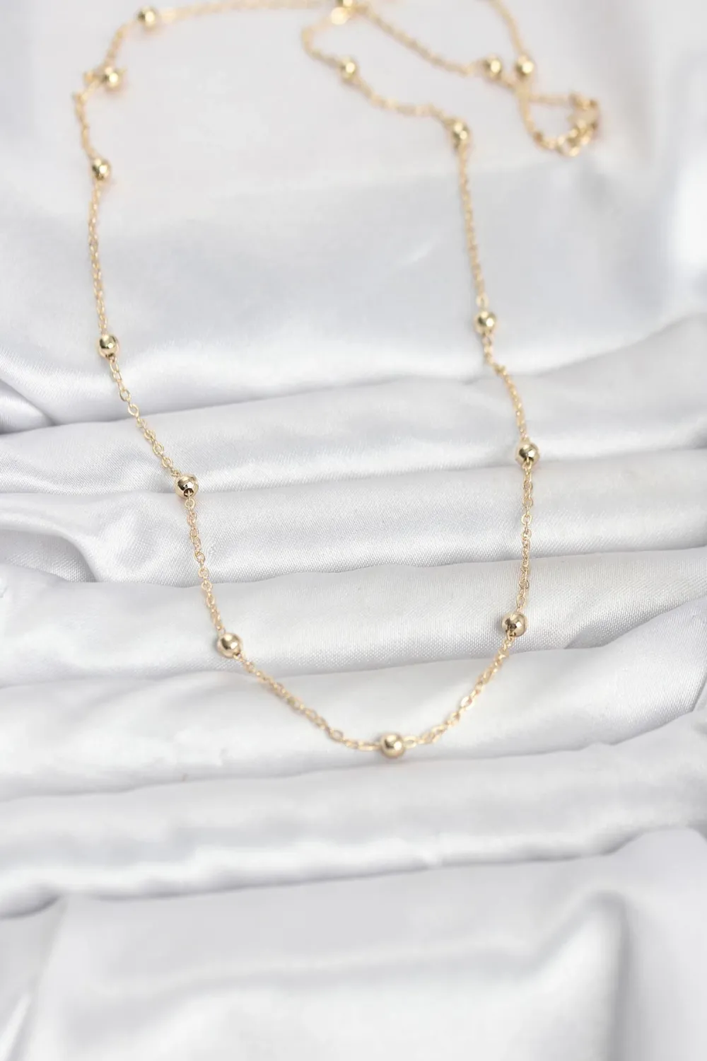 CM 14K Gold Renk Pirinç Top Zincirli 60 cm Kadın Kolye