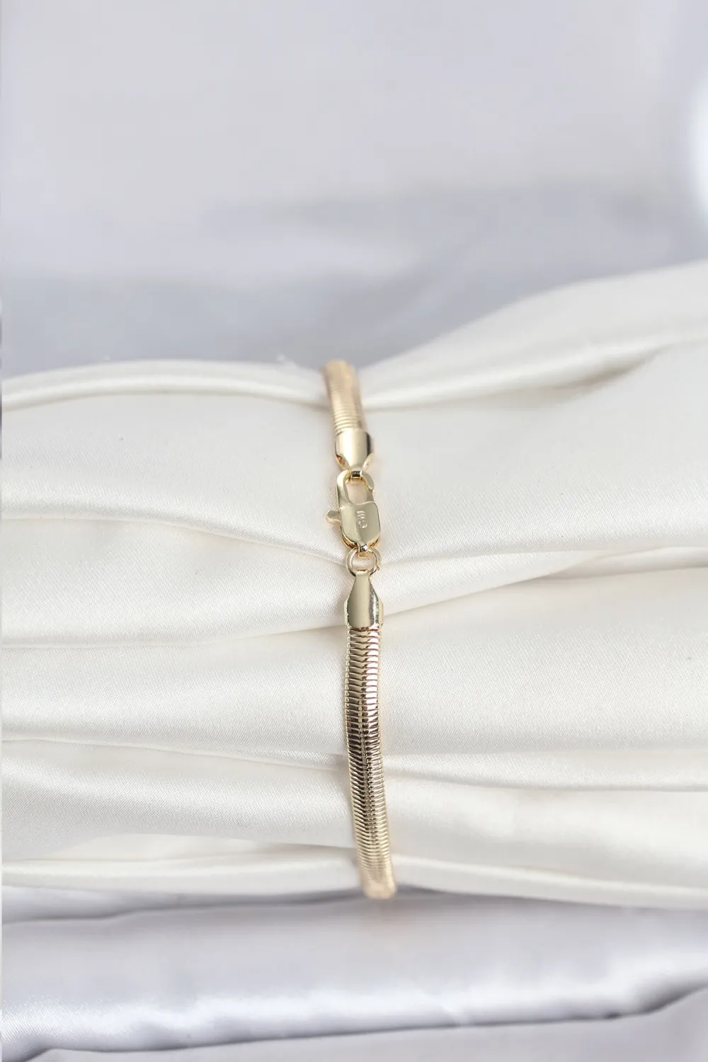 CM 14K Gold Renk Yassı Yılan Zincir Model Kadın Bileklik