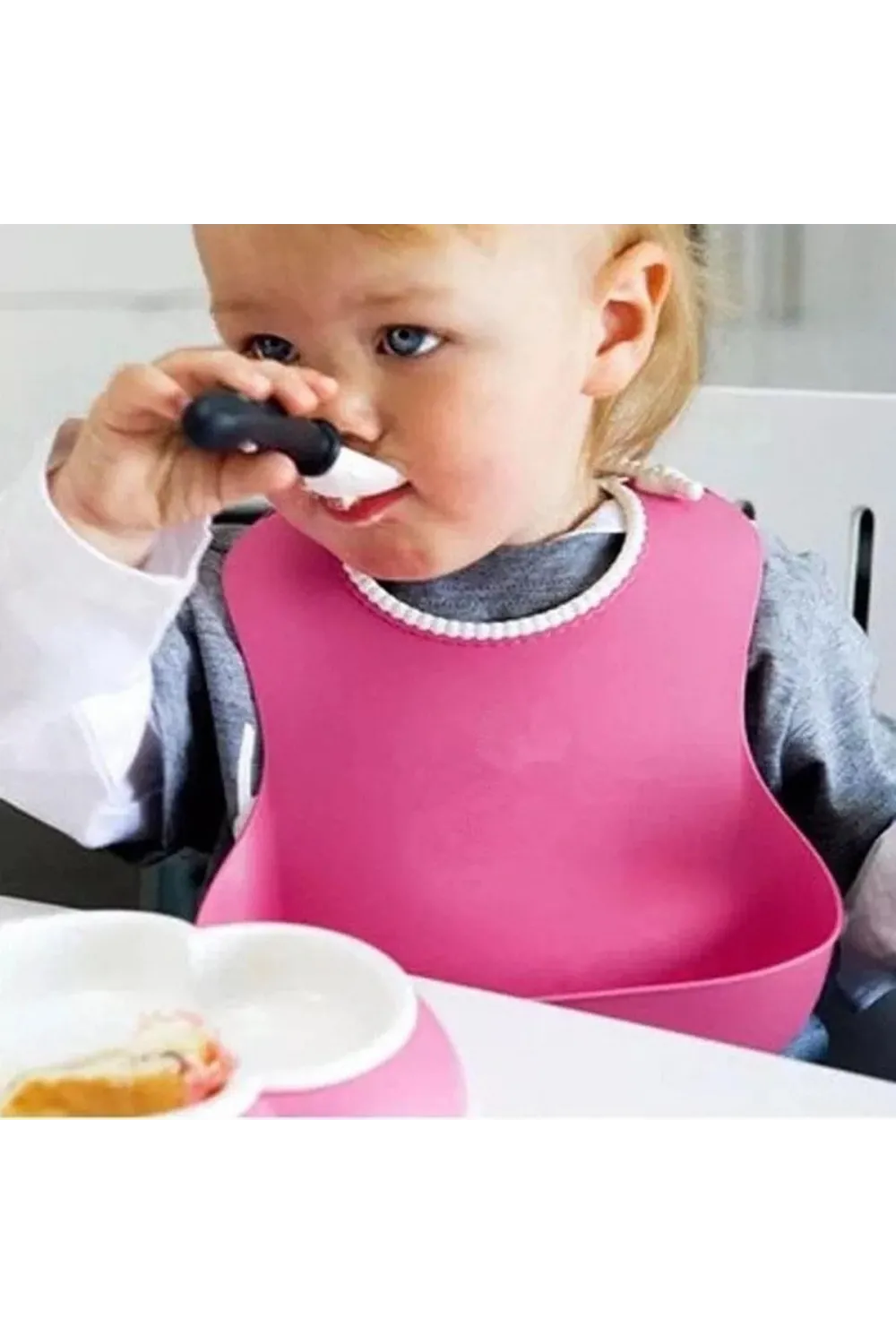 Çocuk Bebek Mama Önlüğü Dökülme Engelleyici Bükülebilir Pembe