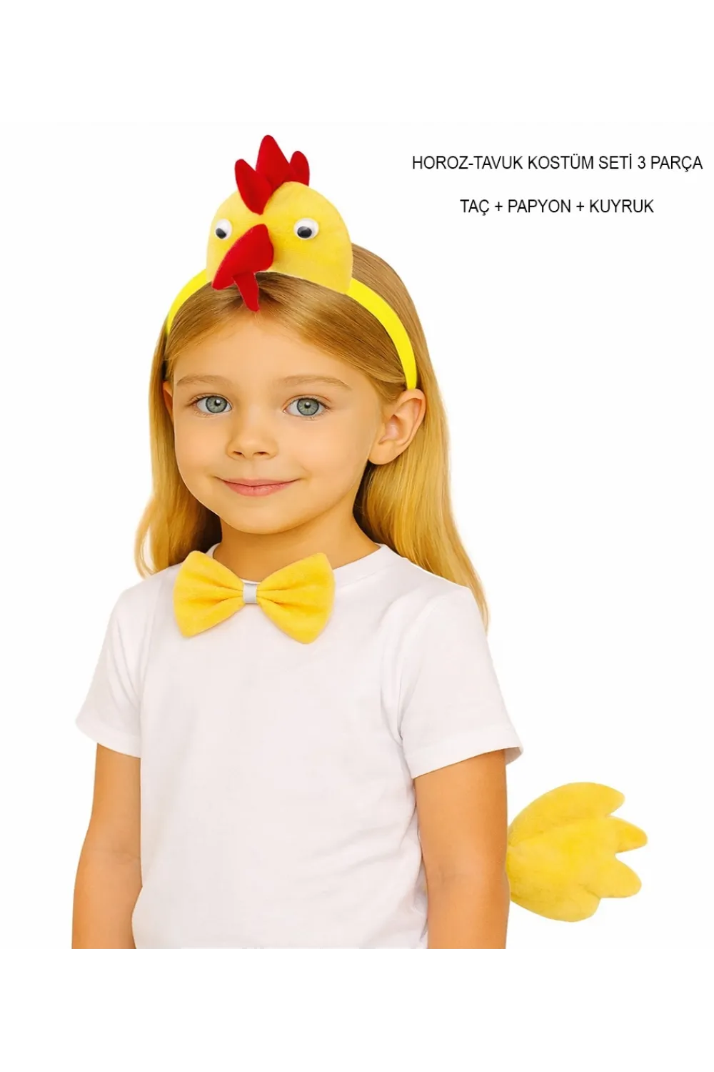 Çocuk Horoz Tavuk Kostüm Seti 3 Parça (Taç + Papyon + Kuyruk)