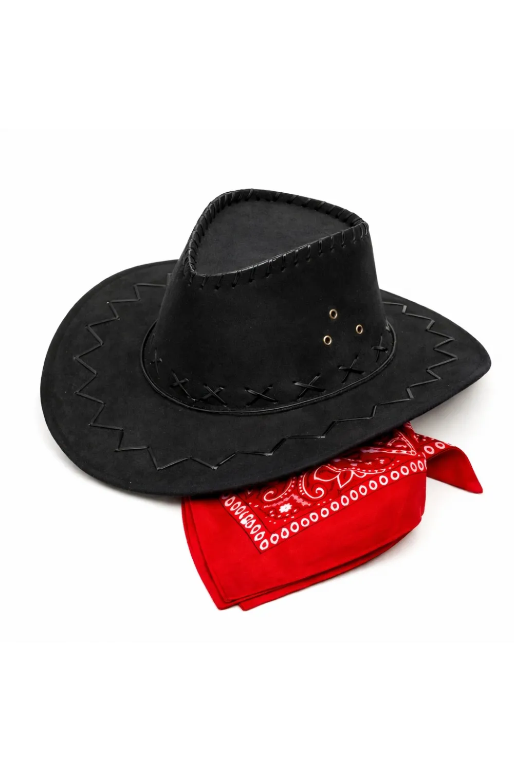 Çocuk Kovboy Şapka Siyah & Kırmızı Bandana Fular Seti