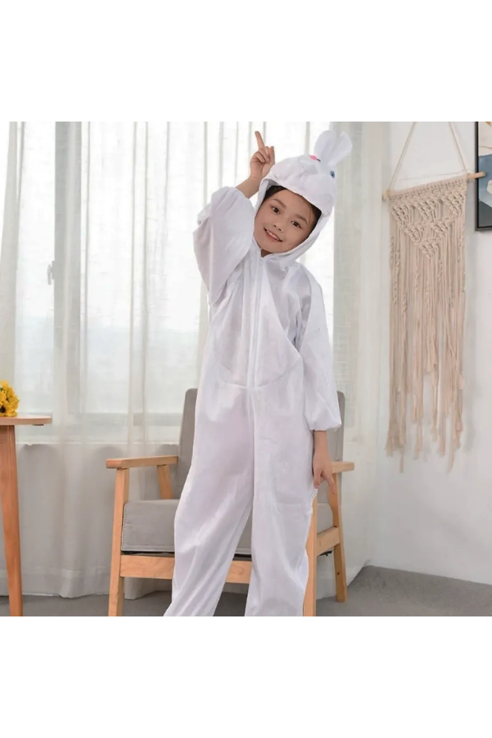 Çocuk Tavşan Kostümü Beyaz Renk 6-7 Yaş 120 cm