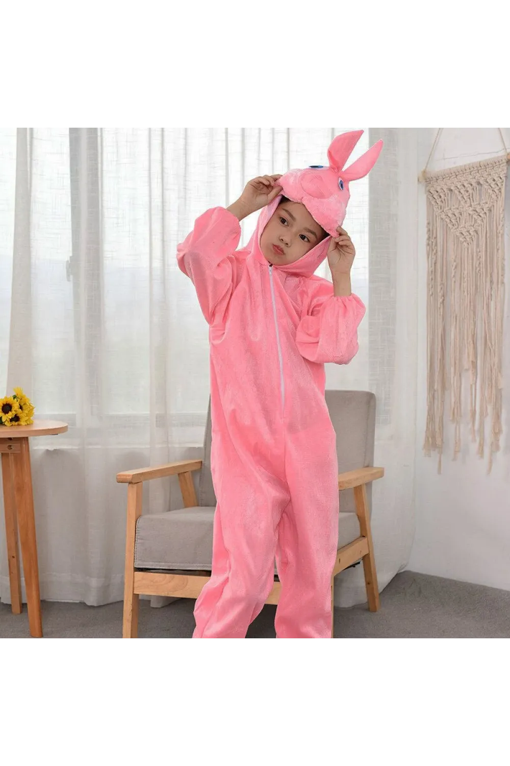 Çocuk Tavşan Kostümü Pembe Renk 2-3 Yaş 80 cm