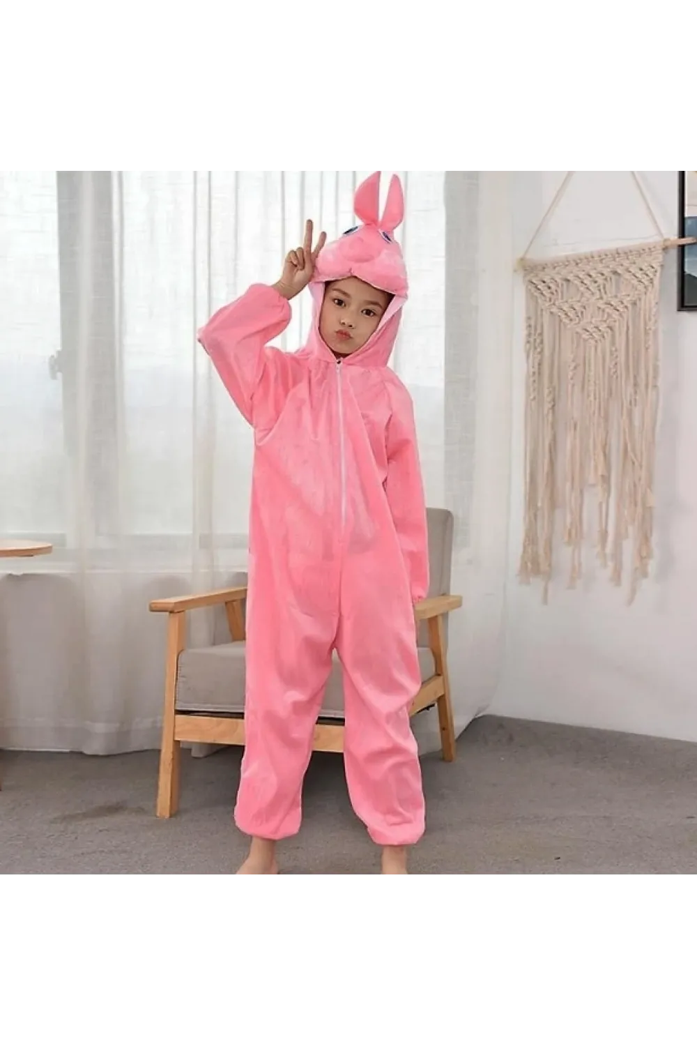 Çocuk Tavşan Kostümü Pembe Renk 4-5 Yaş 100 Cm