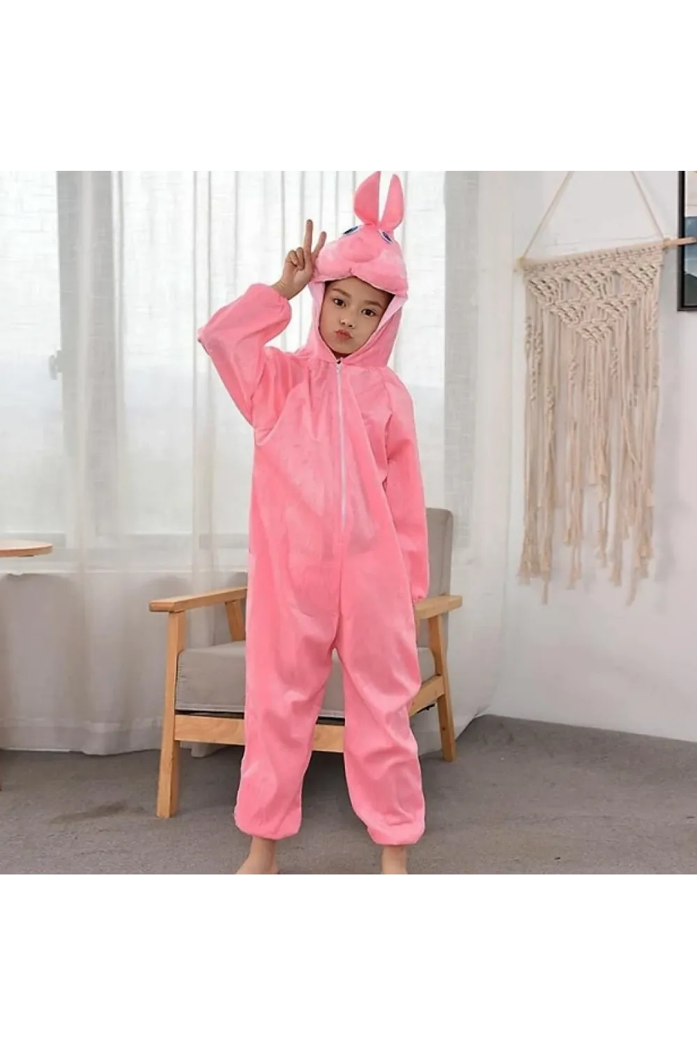 Çocuk Tavşan Kostümü Pembe Renk 4-5 Yaş 100 cm