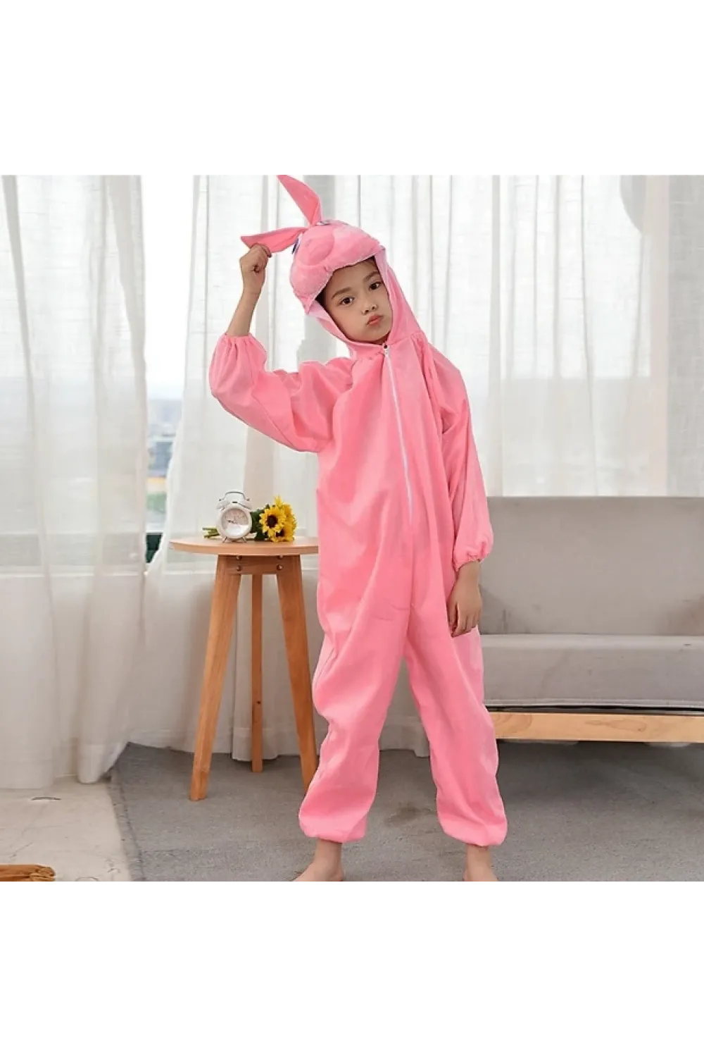 Çocuk Tavşan Kostümü Pembe Renk 6-7 Yaş 120 cm
